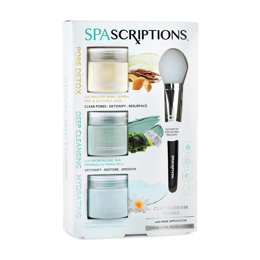 SpaScriptions Clay & Cream Face Mask Set, Willow Bark, Lemon