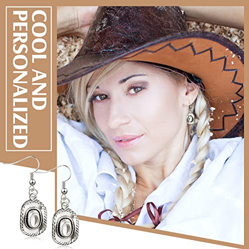 Henoyso 4 Pairs Cowgirl Boot Hat Western Earrings for Women Cowboy Dangle and Drop Earrings for Ladies(Silver)4