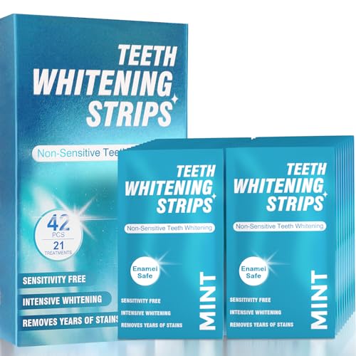 Mornature Teeth Whitening Strips for Sensitive Teeth - 42 Strips Enamel Safe Non-Slip Dry Strip Technology for Whiter Teeth, 30 Minutes Fast Results, Non-Sensitive, 21 Treatments, Mint