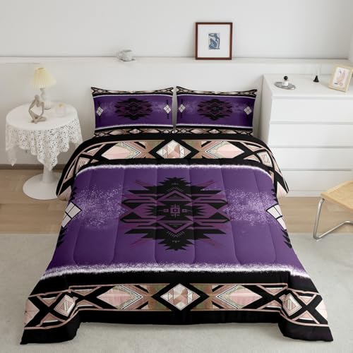 Manfei Aztec Comforter Set Queen Size, Native Tribal Navajo American Bedding Set 3pcs for Kids Boys Room Decor, Boho Abstract Geometric Quilt Set Soft Polyester Duvet Set with 2 Pillowcases