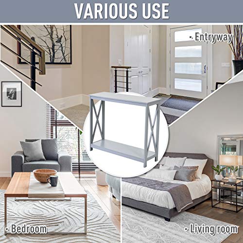 Homcom 2-Tier Console Table, Sofa Side Table With Storage Shelf, X Design For Entryway, Living Room, And Hallway, Grey #TOP6