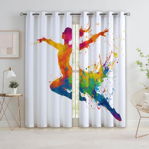 CozyRest Rideau Occultant Lot de 2, Rideaux Danseuse aérienne Silhouette Motif, 70 x 160 cm Rideau Thermique Isolant Opaque et Chaleur, Idéaux pour Fenetre...