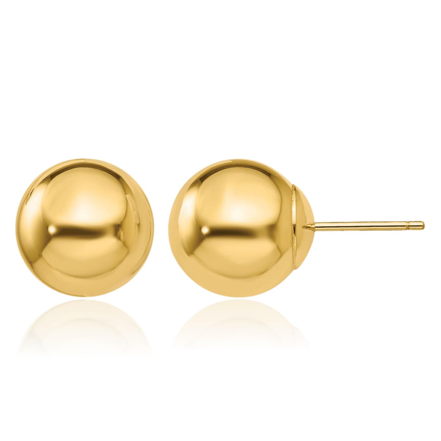 14K Yellow Gold Ball Stud Earrings 10mm Polished Hollow Push Back Classic Comfortable For Women Gift