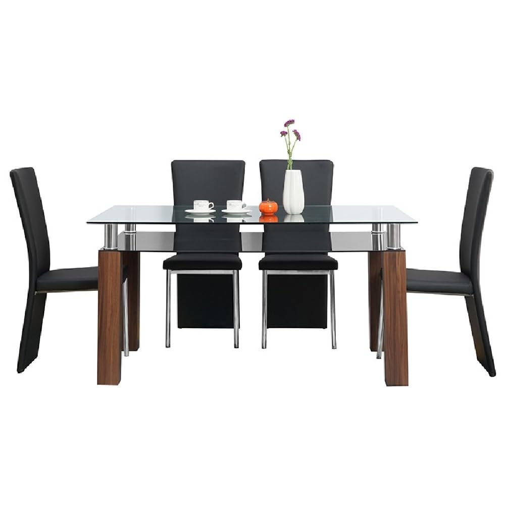 Royaloak Muar Malaysian Glass 6 Seater Dining Table Set with Chairs| Tempered Glass Top | Solid Wood Legs | Modern Design for Dining Room | Dining Chairs Set of 6 | Dining Table Set