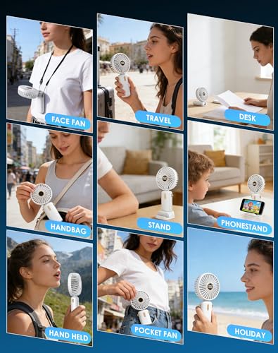 Handventilator-Mini-Ventilator-Akku-Aufladbar-Klein-Hand-Held-USB-Fan Portable Ventilatoren Kleiner Taschenventilator Leise Tragbarer Unterwegs Handy Tischventilator Taschen Electric Kinder Camping