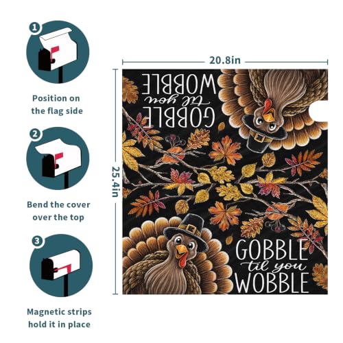 Image of Thanksgiving Turkey Mailbox Cover Magnetic 25.5 inchx21 inch | Fall Autumn Maple Leaf Black Mailbox Wrap Post Cover Large Size for Garden Yard Outdoor Outside Holiday Decor
