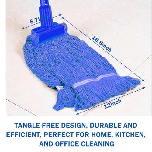 Image of 10 Pack Commercial Mop Head Replacement, Heavy Duty Looped End Wet Mop Head Refills, Blue Cotton String Mop Heads for Industrial, Commercial, and Home Floor Cleaning