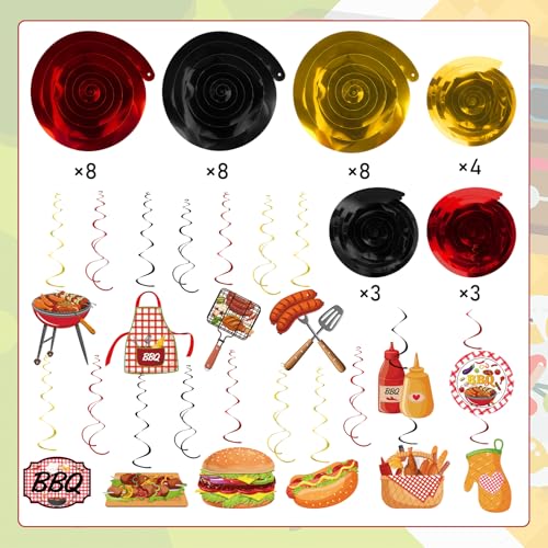 Image of 58Pcs BBQ Party Hanging Swirls Summer Picnic Party Birthday BBQ Hanging Swirl Decoration with BBQ Theme Hanging Cards for Birthdays Carnival Summer Barbecue Holidays Supplies