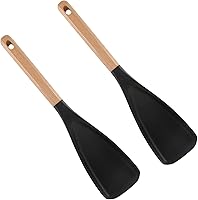 Vista 1 de Paquete de 2 cucharas de cedro y ceniza, espátula multifunción, cucharas planas antiadherentes, resistentes al calor para mezclar, agitar, recoger