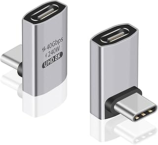 Duttek USB C 90 Degree Adapter 40Gbps, USB C Right Angle Adapter PD 240W, 90 Degree USB C Male to Female Extender Support 8K Video Support Thunderbolt 4/3 for Tablet, Notebook, Switch (2Pack)