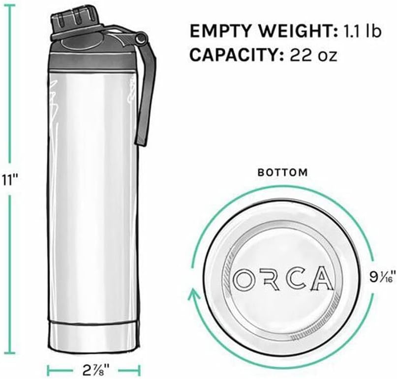 ORCA Hydra 22oz | Insulated, Stainless Steel Water Bottle with Powder Coat Finish & Silicone Grip Whale Tale Handle, Dishwasher Safe Sports Bottle — Black