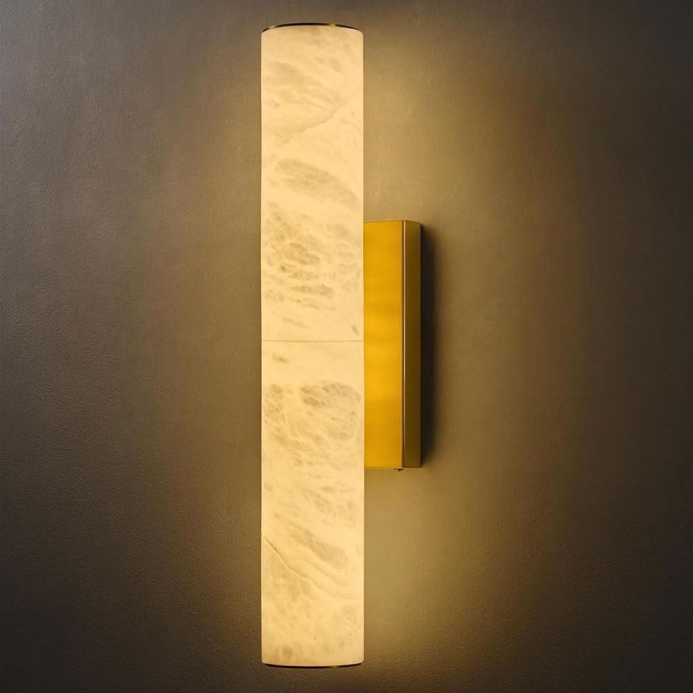TONFON 19.7 Inch Cylindrical Alabaster Wall Lamp, Indoor Wall Sconce Bedroom Lighting Wall Mounted Lamp for Bedside Living Room Study Room Corridor Entryway Restaurant