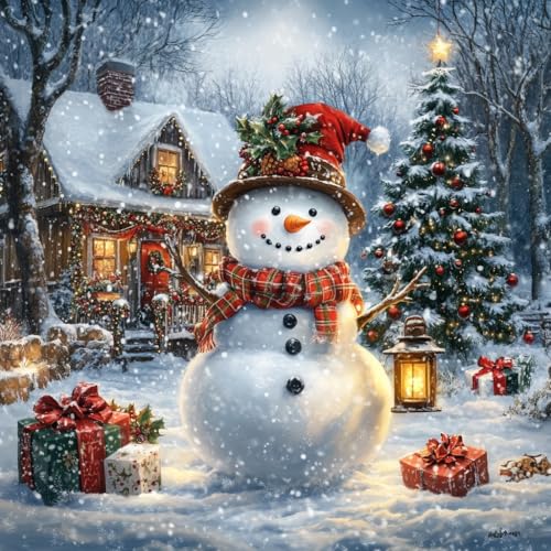 Image of Moohue 14ct Counted Cross Stitch Kits for Adults Winter Snowman House Trees Printed Stamped Cross Stitch Patterns Kits Cross Stitch Supplies (Winter Snowman House Trees)