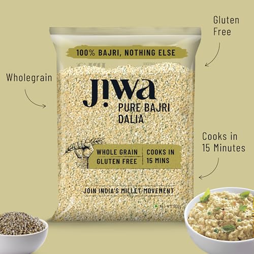 Image of Jiwa Pure Bajri Dalia | Cooks In 15 Minutes | Millet | Broken Pearl Millet Daliya | Gluten Free | 500 g (Pack of 3)