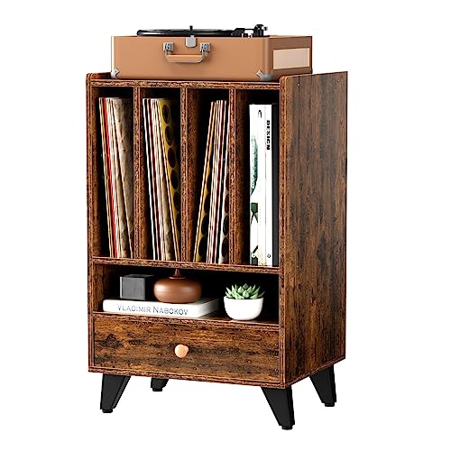 Gannyfer Vinyl Record Storage Table, 3-Tier Record Player Stand With Metal Legs, Cube Turntable Stand Record Holder Up To 150 Albums, Retro Vinyl Storage Cabinet Display Shelf For Bedroom Living Room #TOP22