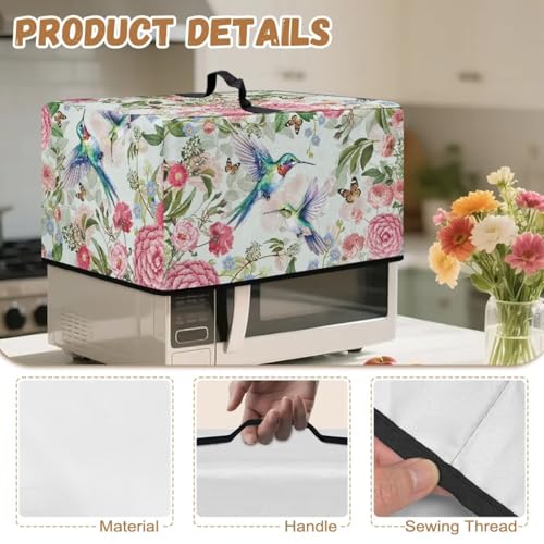 Image of Convection Oven Dustproof Cover, Washable Microwave Oven Cover Small Appliance Accessories for Kitchen Countertop, L, Retro Hummingbird Butterfly Camellia Flower