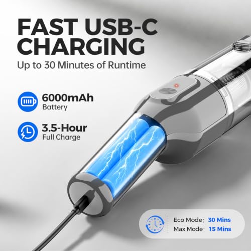 Image of dormzie Handheld Vacuum Cordless, Car Vacuum with 19000Pa Powerful Suction,1.3 lbs Lightweight, Type-C Charge, Multiple Accessories for Car Home Office Pet