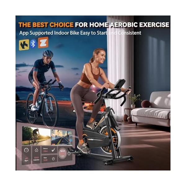 Wenoker Exercise Bike,Indoor Spin Bike with Adjustable Resistance Bluetooth Fitness App, 350 LBS Heavy Duty Frame,Smooth Quiet Belt Drive, Adjustable Handlebars & Seat with Transport Wheels 2 Wenoker Exercise Bike,Indoor Spin Bike with Adjustable Resistance Bluetooth Fitness App, 350 LBS Heavy Duty Frame,Smooth Quiet Belt Drive, Adjustable Handlebars & Seat with Transport Wheels - Image 2