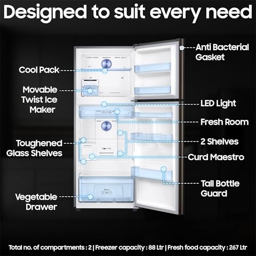 Image of Samsung 355L 2 Star Inverter Frost-Free Convertible 5 In 1 Curd Maestro Double Door Refrigerator (RT39C5C32DX /HL,Luxe Brown)