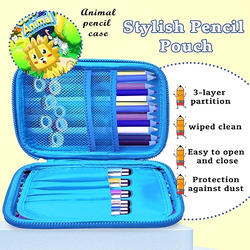 Image of FunBlast Pencil Pouch Case - Cute Animal Pencil Case, Multipurpose Zipper Pencil Pouch for Kids, Large Capacity Stationary Organizer for School Kids, Pouch for Kid (Multicolor)