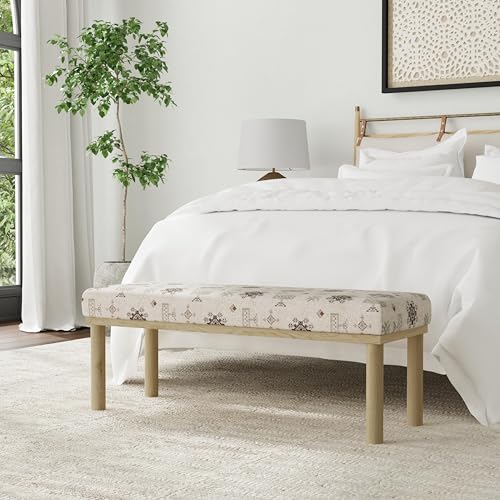 Image of HomePop 47.5 inch Oslo Bench - Cream Contemporary Global Pattern