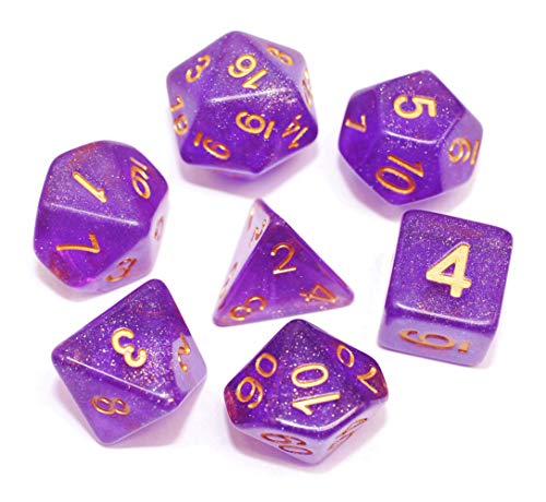 HD DND Polyhedral Dice Set RPG Dice Compatible Dungeons and Dragons,Pathfinder,D&D,MTG,Table Game,Role Playing Dice Purple Transparent Dice with Color Changing Glitter