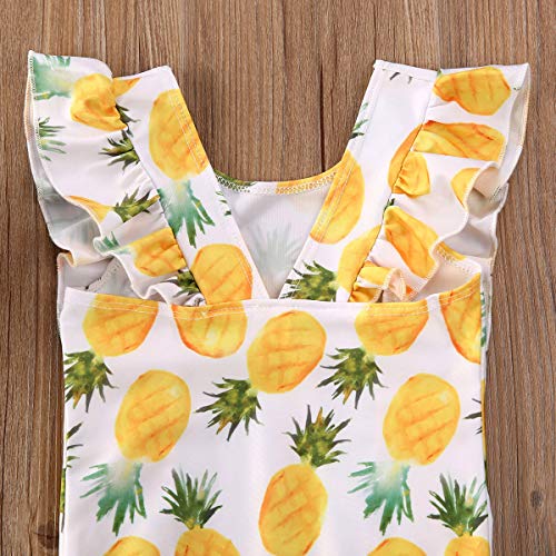Kids Toddler Baby Girls One-Piece Ruffle Swimsuit Floral Pineapple Watermelon Leopard Swimwear (4-5 Years, Yellow Pineapple) - Thumbnail 4