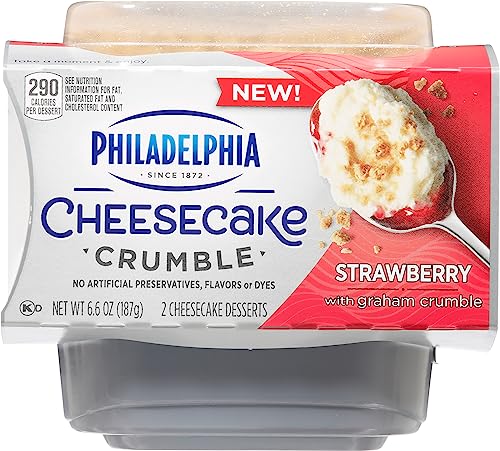 Philadelphia Cheesecake Crumble Dessert, 2 Pack, for Easy Desserts and On-the-Go Snacking, Strawberry, No Artificial Preservatives, Flavors or Dyes, 6.6 oz