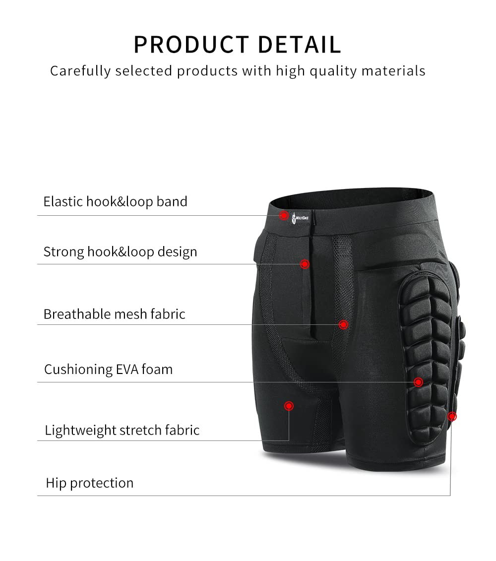 WOSAWE Pantalones cortos acolchados en 3D, para jóvenes/adultos, EVA, cadera, coxis, equipo de protección para snowboard, esquí, ciclismo, ciclismo, hockey, rodillo