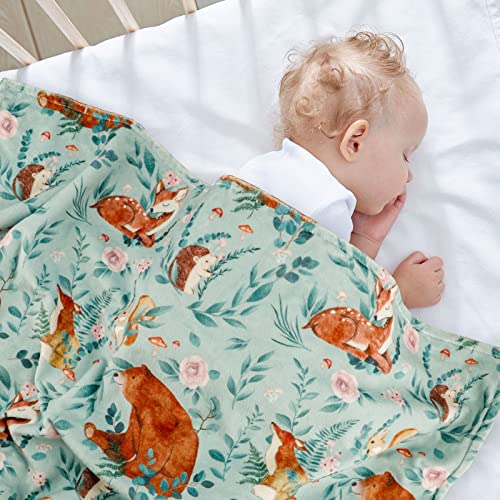 Image of TANOFAR Minky Baby Blankets, Soft Toddler Blanket for Boys Girls, Dotted Backing, Double Layer Crib Receiving Blanket, for Nursery /Stroller /Toddler Bed /Carseat, 30 x 40 Inch, Woodland Animals
