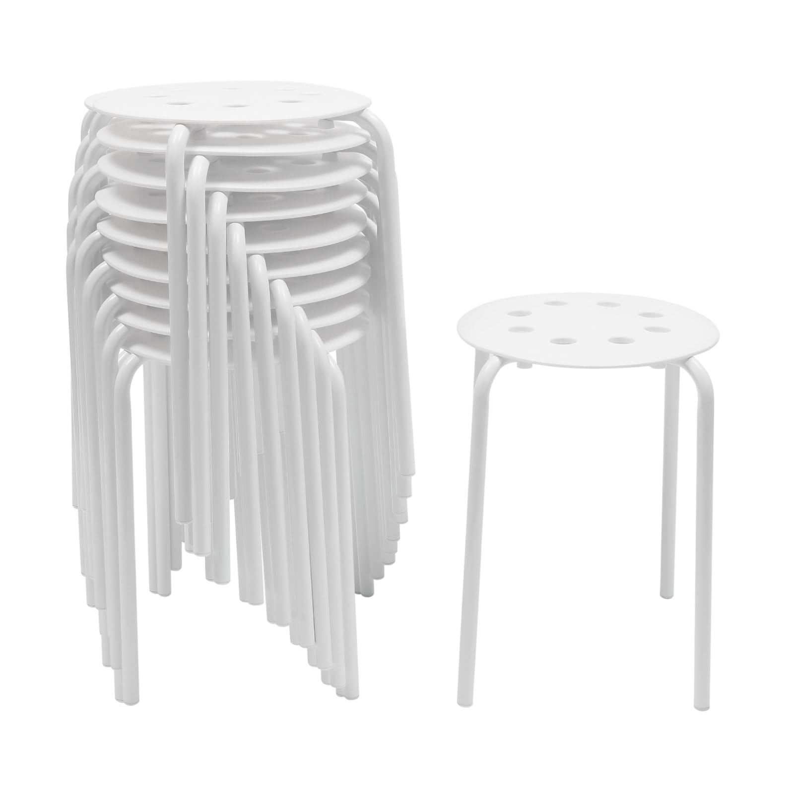 Ageanbri 10 Pack Stacking Stools Set with Metal Frame 17 Inch Portable Classroom Stackable Plastic Stools Backless White Stool with Round Top for Kids