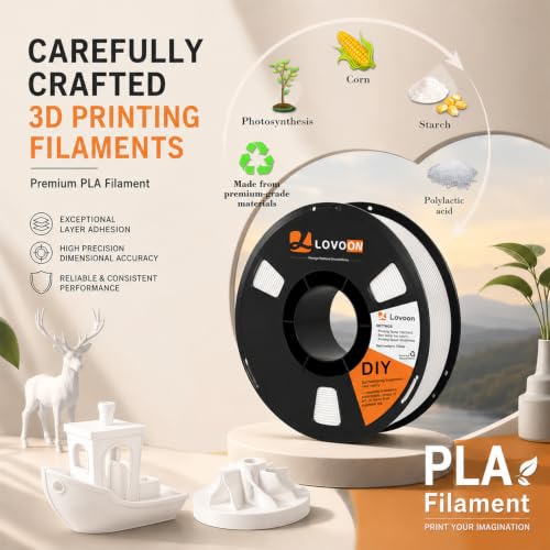 Image of LOVOON PLA 3D Printer Filament PLA Filament 1.75mm, Dimensional Accuracy + /- 0.02 mm, Neatly Wound 3D Printing Filament, Fit Most FDM Printer, 1KG Spool(2.2lbs), White