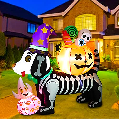 Christmas Yard Inflatables Outdoor, Lighted Holiday Inflatables Decoration for Xmas Party, Garden, Lawn, New Year (Halloween Inflatable Dog)
