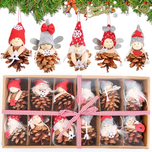 12PCS Pine Cone Christmas Ornaments Set, Christmas Scandinavian Decorations