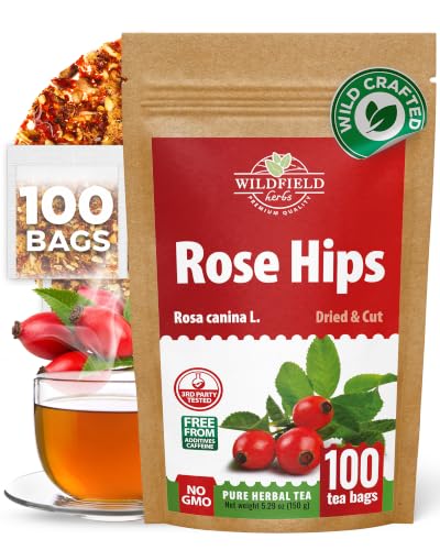Image of 100 Bags Rosehips Tea Dried Rose Hips Crushed (Roza Cinamomea) - 100 Count 1.5 g Tea Bags Rosehip Berries