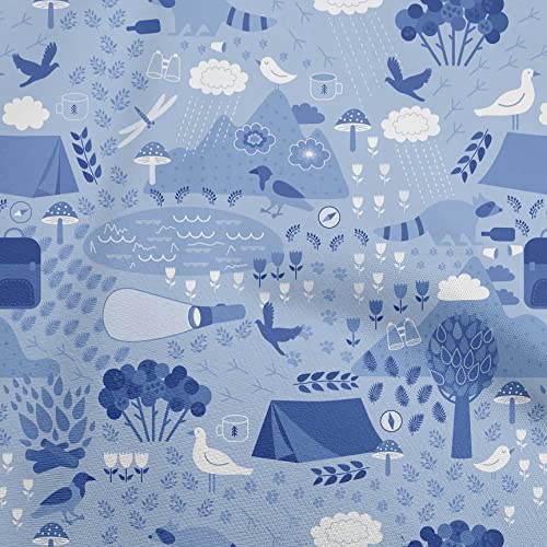 oneOone Cotton Cambric Medium Blue Fabric Kids Sewing Material Print Fabric By The Yard 42 Inch Wide