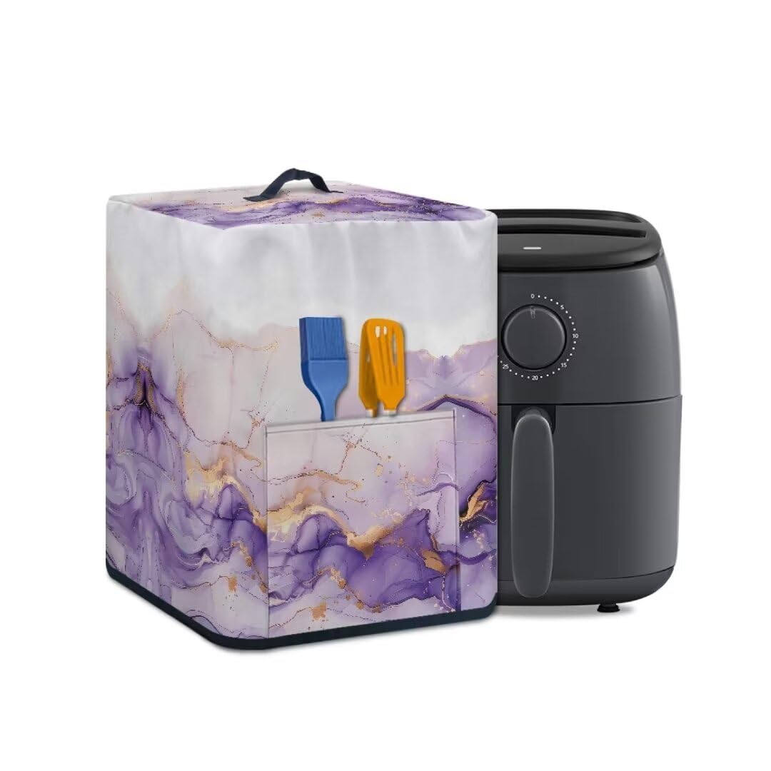 GOSTONG Marble Print Air Fryer Cover Dust Cover for Kitchen Electric Appliance with Top Handle and Accessories Pocket, Easy to Clean Ideal Gifts for Women, Purple