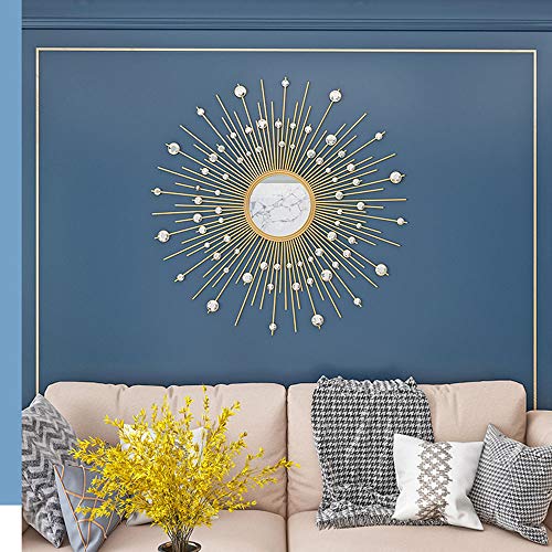 XM-MIRROR Großer Sunburst-Wandspiegel aus Kristalldiamant, runder dekorativer Starburst-Wandspiegel aus Metall, Esszimmer, Wohnzimmer, dekorativer Hängespiegel auf der Veranda des Flurs,Gold,80cm Cover