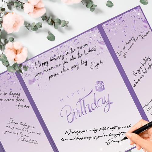Image of Crenics Purple Happy Birthday Decorations, Creative Birthday Guest Sign in Book Alternative, Birthday Signature Book 12 inch x 18 inch, Great Birthday Gifts for Women or Girls