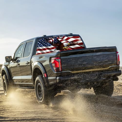 Image of Rear Window Decals for Trucks - 65x17.3 in Back Window American Flag Decals Fit Most Pickup Trucks SUV, Vinyl Back Window Decal Truck Rear Window Graphics for Personalized