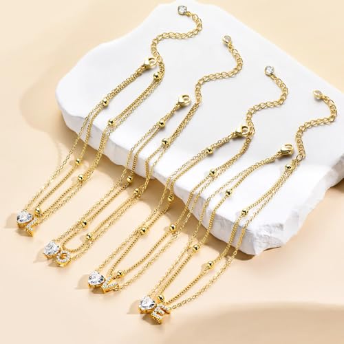 Myyoii YOOAK03-CZZIMU-LAYERED-A Ankle Bracelets For Women Waterproof 14K Gold Plated Cz Initial Anklet thumb #7