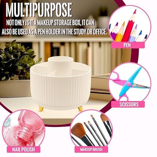 JAMBUVANTI Desktop Supplies Organizer And Accessories, 360 Degree Rotating Desk Organizers with 5 Slots holders for Papler clips, Smooth Rotating Pen Holder for Home, Office, School.1Pcs (WHITE) 2