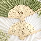 Ventails De Main Personnalisés En Vrac   Eventail En Tissu Et Bambou Avec Gravure Personnalisée Nom/Date, Eventails Pliables Pour Mariage, Fête, Baptême, Cadeaux Pour Invités(50pcs)