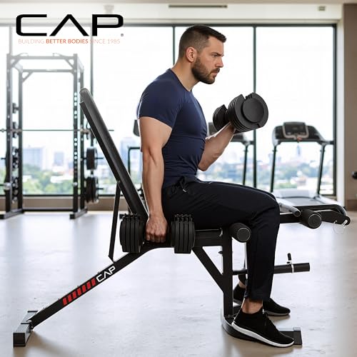 Image of CAP Adjustable Utility Weight Bench with Preacher Pad, Arm Curl Attachment, and Leg Developer for Full Body Strength Training