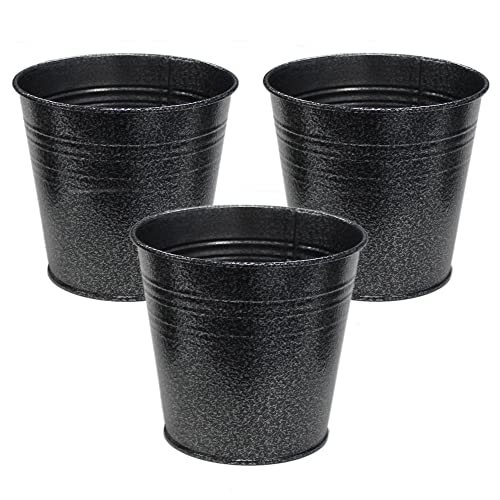 Kingston Tools - Maceta de jardín galvanizada para decoración de jardín para interiores o exteriores - Capacidad: 1 L, juego de 3 unidades, color negro martillado Cover