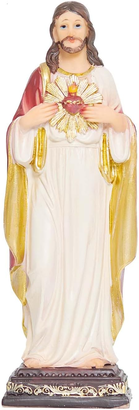 Zayton Jesus Statue Sacred Heart Jesus Christ Figure Catholic Figurine Religious Indoor Home Decor Hand Painted 8 inch