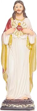 Jesus Statue Sacred Heart Jesus Christ Figure Catholic Figurine Religious Indoor Home Decor Hand Painted 8 inch