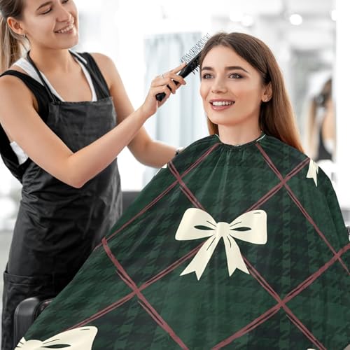 Capa para corte de cabello impermeable profesional a cuadros verde bosque con cierre ajustable de broche para barbería y estilismo miniatura 7