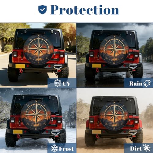 Image of Mountain Compass Spare Tire Cover Wheel Covers Protectors Waterproof Dust-Proof Universal Fit Trailer, RV, SUV and Many Vehicle 17 Inch,C-04