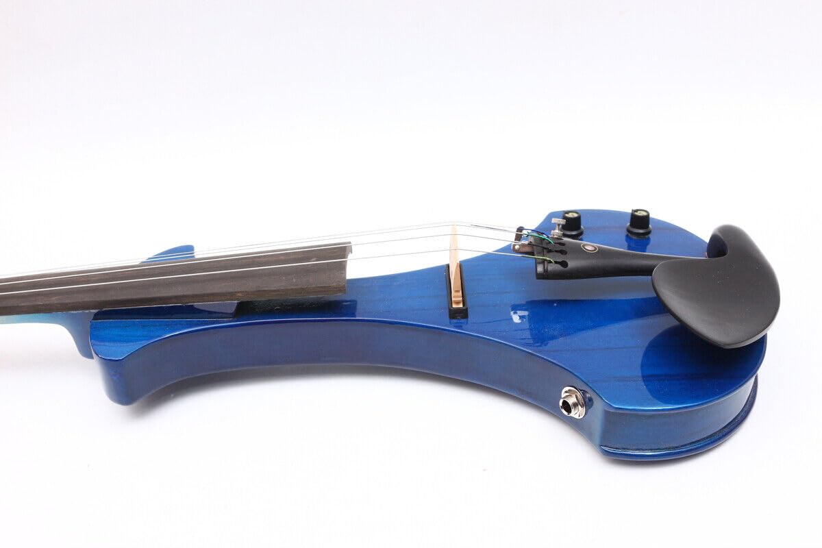 Violino Elettrico Blu a 5 Corde, Violino in Legno massello, Misura 4/4, con Accessori in Ebano, Cavo Jack Grande, Archetto per Violino e Custodia (Blu a 5 Corde)
